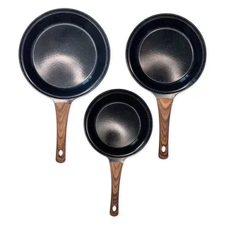 Drei RESADE Keramikpfannen in Schwarz, 20, 24 und 28 cm, von oben